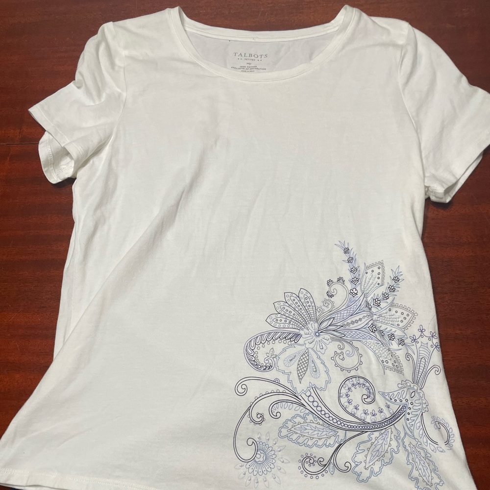 Talbots White Cotton T Shirt Medium Petite and Navy Shorts 6p